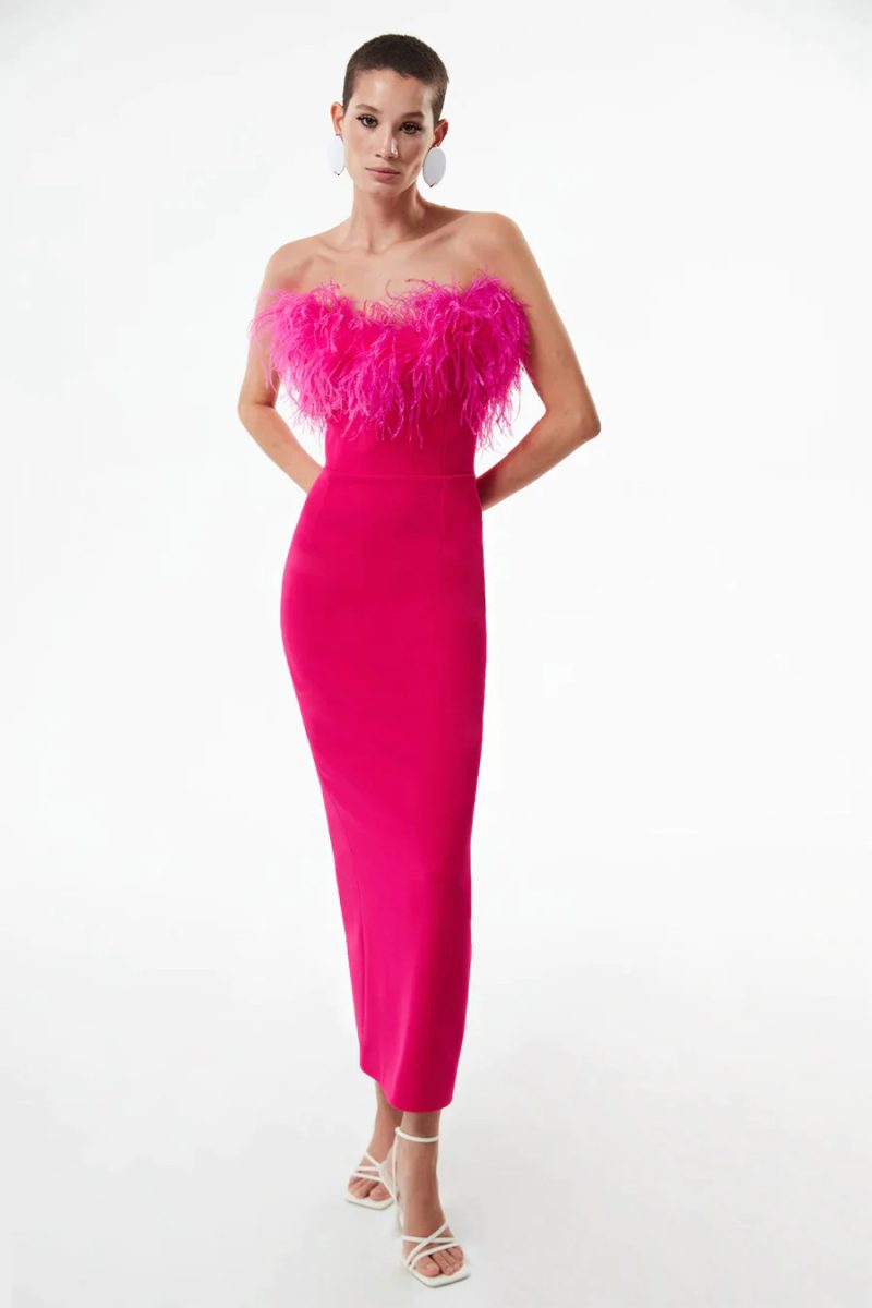 Summer Ostrich Fur Tube Top Dress Women Bandage One Piece Dress - Image 2