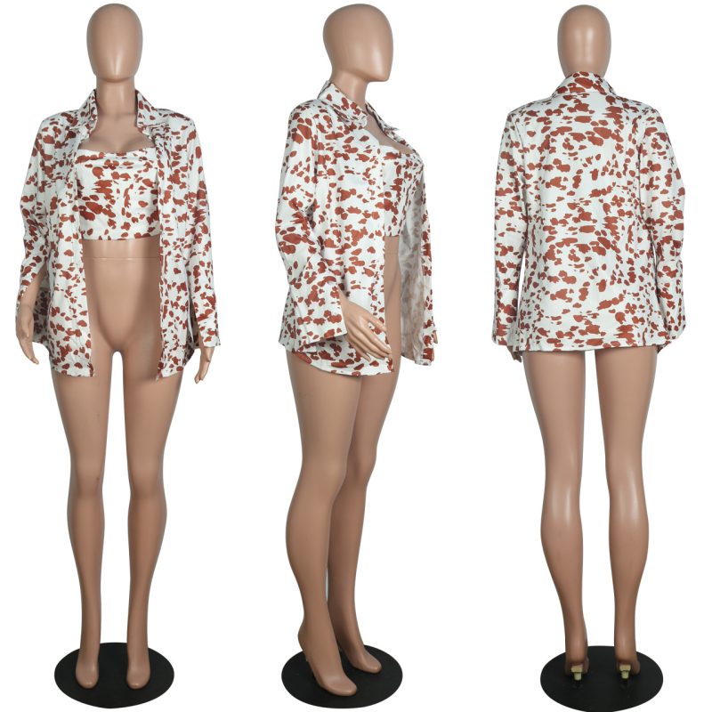Women Clothing Fashion Shirt Leopard Print Long Sleeve Plus Size Shirt Two-Piece Set - Image 5