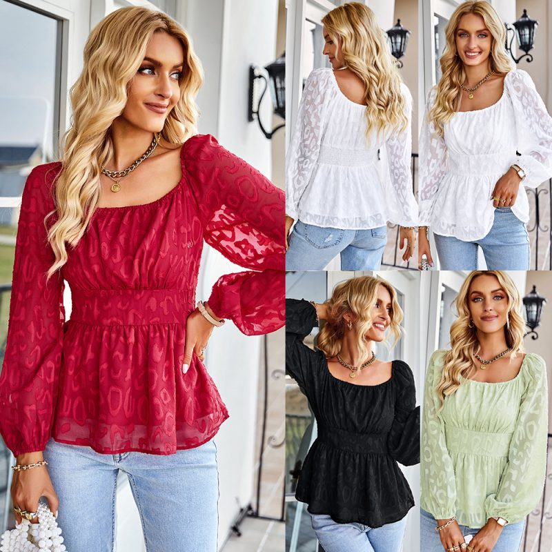 French Square Collar Fashion Women Wear Spring Autumn Four Seasons Long Shirt - Image 5