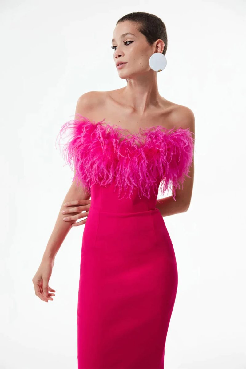 Summer Ostrich Fur Tube Top Dress Women Bandage One Piece Dress - Image 3