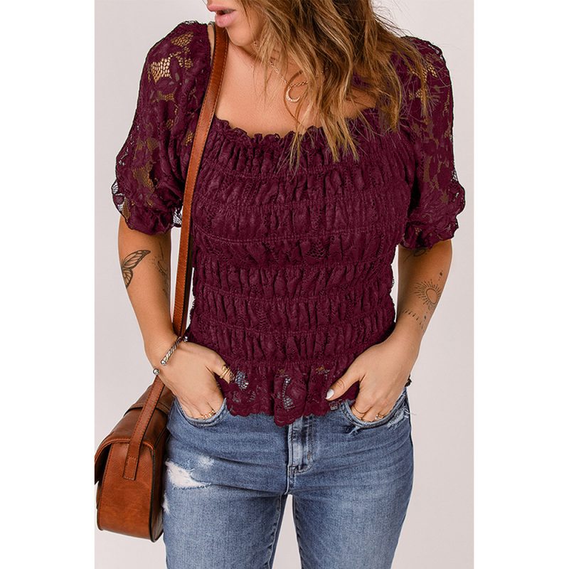 Summer Square Collar Chiffon Shirt Women Slim Fit Waist-Controlled Slimming Short Sleeve Top - Image 2