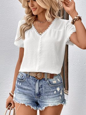 Summer Women Wear Lace Stitching White Shirt Women