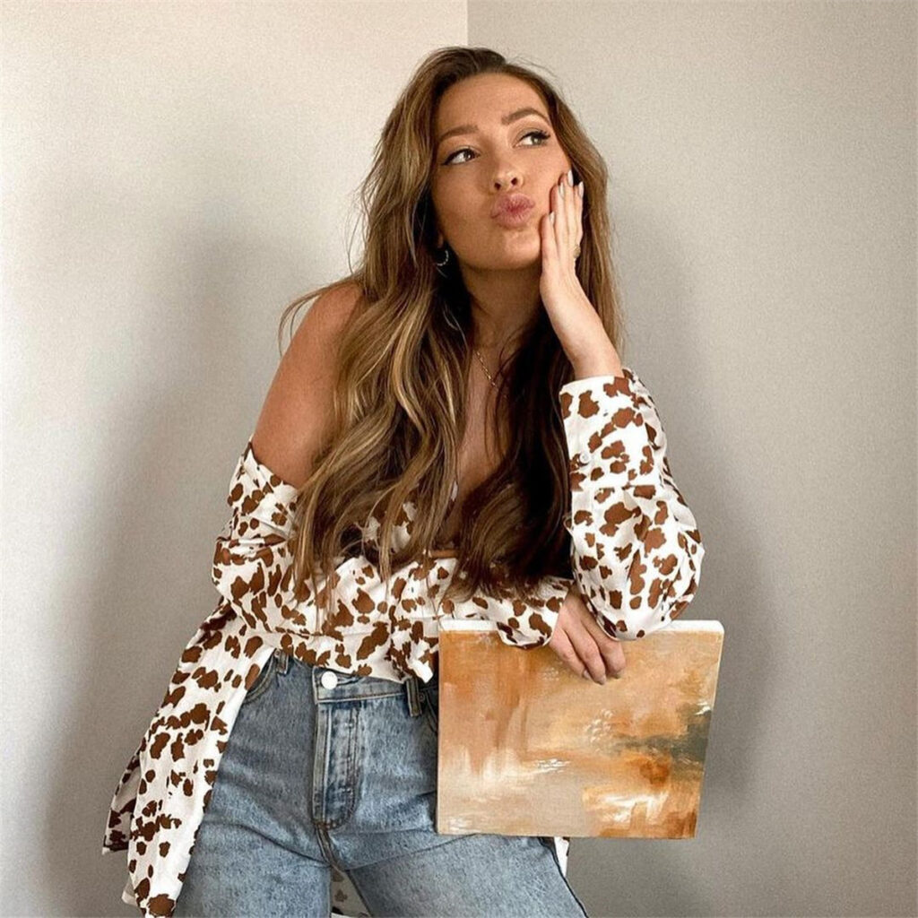 Women Clothing Fashion Shirt Leopard Print Long Sleeve Plus Size Shirt Two-Piece Set - Image 3
