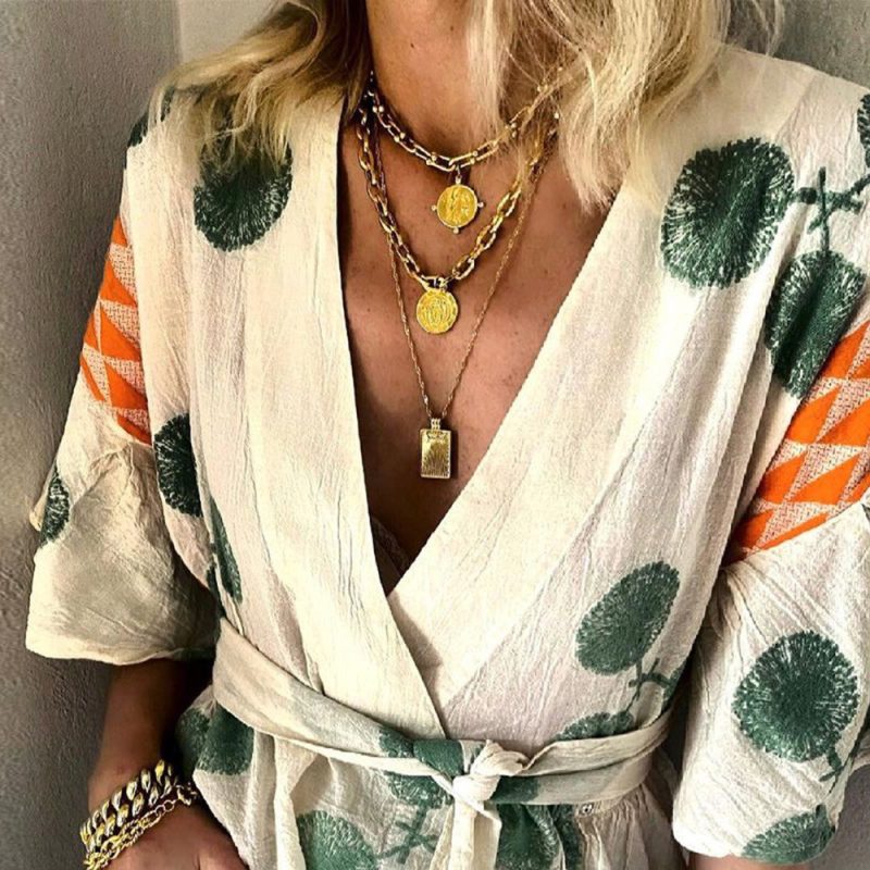 Women Wear V-neck Loose Short-Sleeved Lace-up Chiffon Shirt Top for Women - Image 3