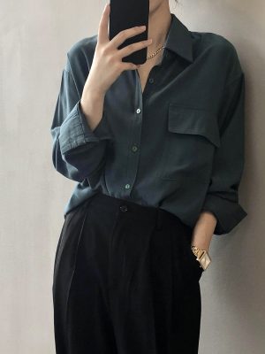 Solid Color Shirt for Women Spring Korean Dignified Sense of Design Top Long Sleeve Shirt for Women