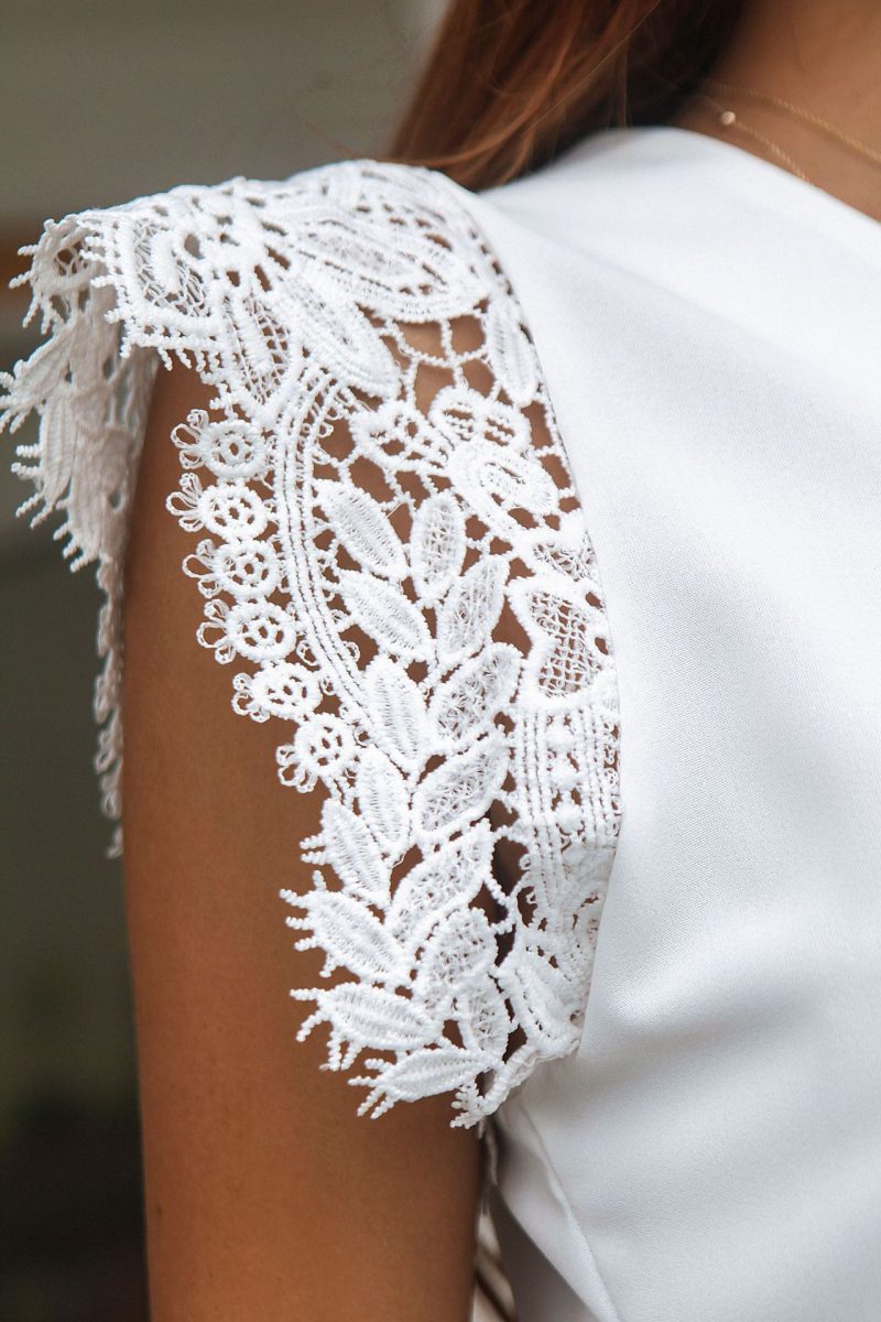 Summer V-neck Lace Sleeve Solid Color Short Sleeve Chiffon Shirt for Women - Image 3