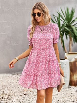 Chiffon Printed Waist Controlled Dress Spring Summer Bohemian Women