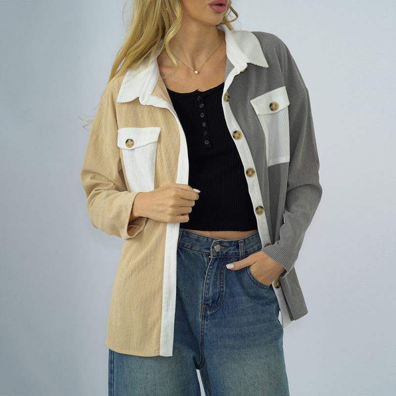 Women Clothing Spring Autumn Loose Stitching Drop Shoulder Solid Color Long Sleeve Single Breasted T shirt Sweater for Women - Image 3