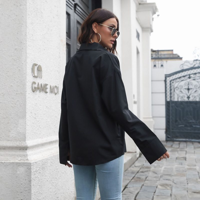 Cotton Drop-Shoulder Sleeve Large Cuff Long Sleeve Shirt Women Design Loose Shirt - Image 3