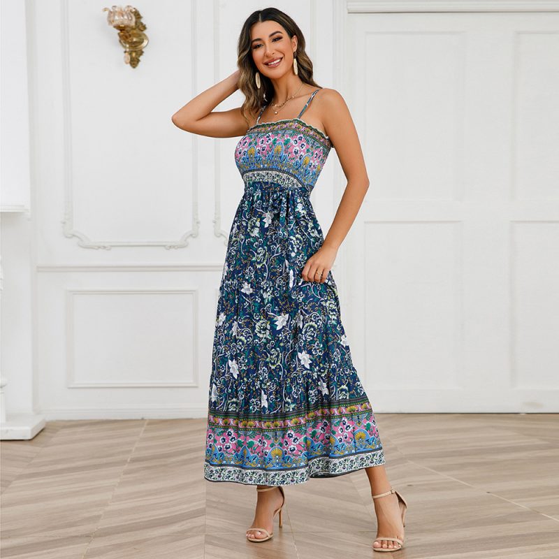 Solid Color Hollow Out Cutout Lace Stitching Square Collar Sleeveless Strap Dress - Image 2