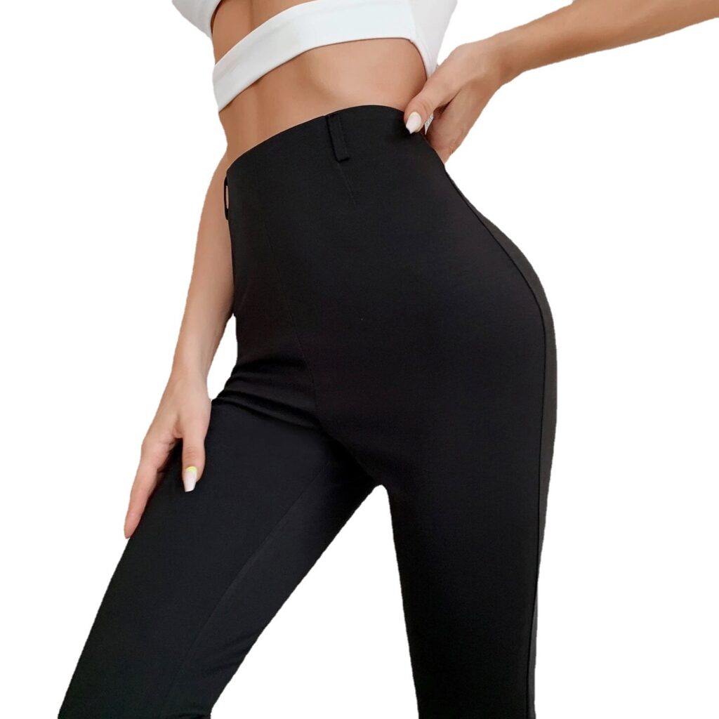 Women Clothing Spring Autumn Cropped Pants Women Bell-Bottom Pants High Waist Slimming Front Slit Casual Pants Women - Image 5