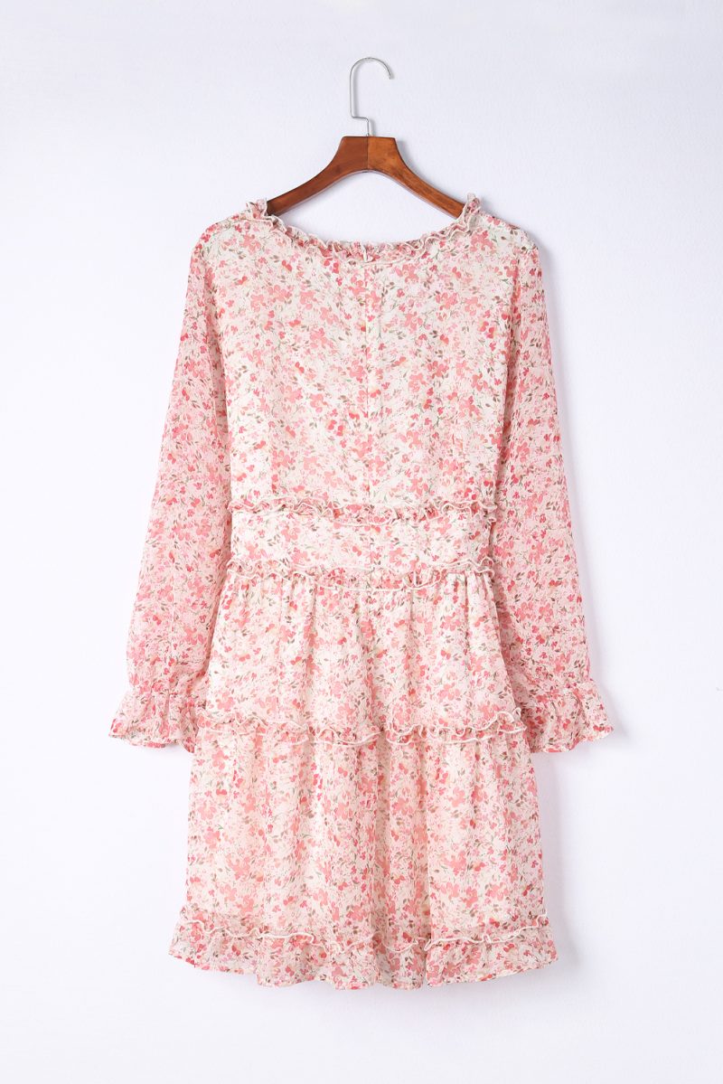 Pink Frilled Tiered Floral Plus Size Dress - Image 8
