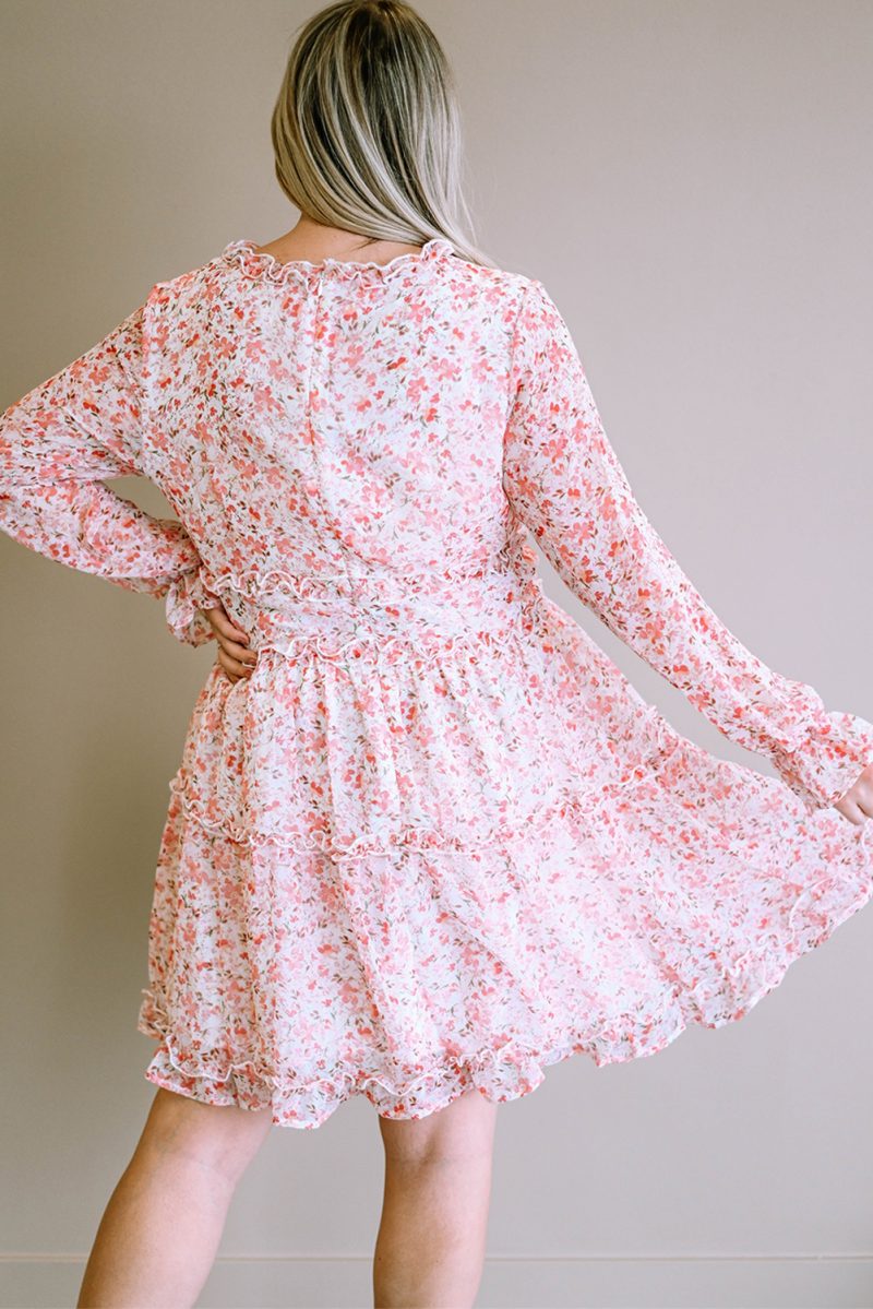 Pink Frilled Tiered Floral Plus Size Dress - Image 2