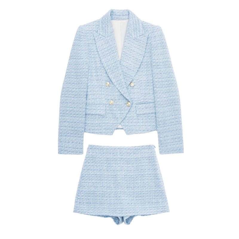Women Clothing Texture Short Casual Blazer Suit Set - Image 4