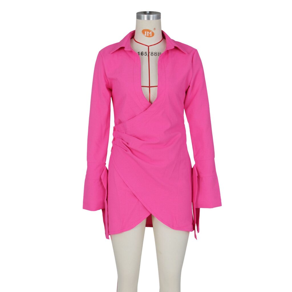 Fall Wome Clothing Sexy Pleated Criss Cross Shirt Dress Women Clothing - Image 5