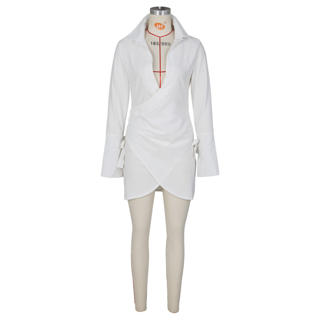 Fall Wome Clothing Sexy Pleated Criss Cross Shirt Dress Women Clothing - Image 6