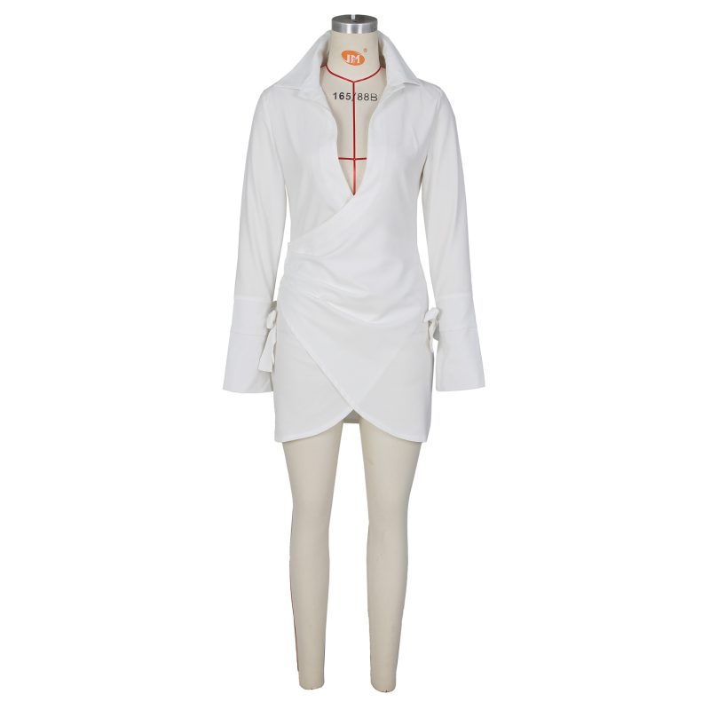 Fall Wome Clothing Sexy Pleated Criss Cross Shirt Dress Women Clothing - Image 6