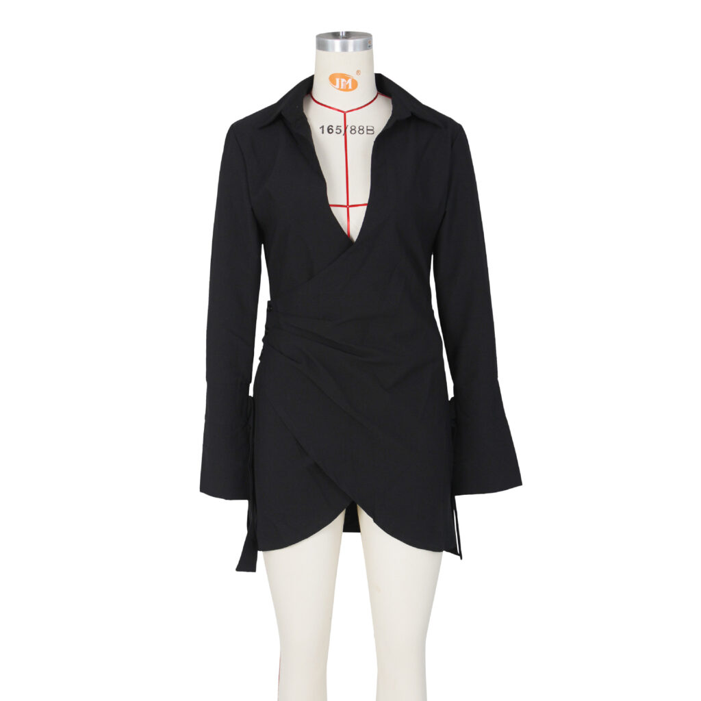 Fall Wome Clothing Sexy Pleated Criss Cross Shirt Dress Women Clothing - Image 8