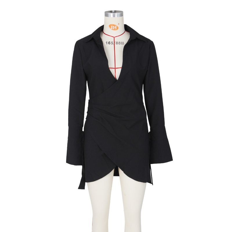 Fall Wome Clothing Sexy Pleated Criss Cross Shirt Dress Women Clothing - Image 8