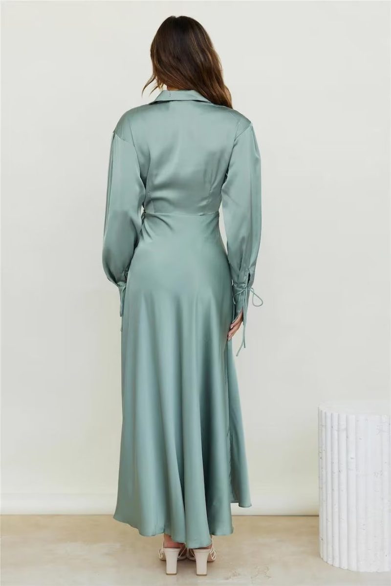 Autumn  Women Clothing Lace up Stomach Blanket Dress Midi Dress - Image 2