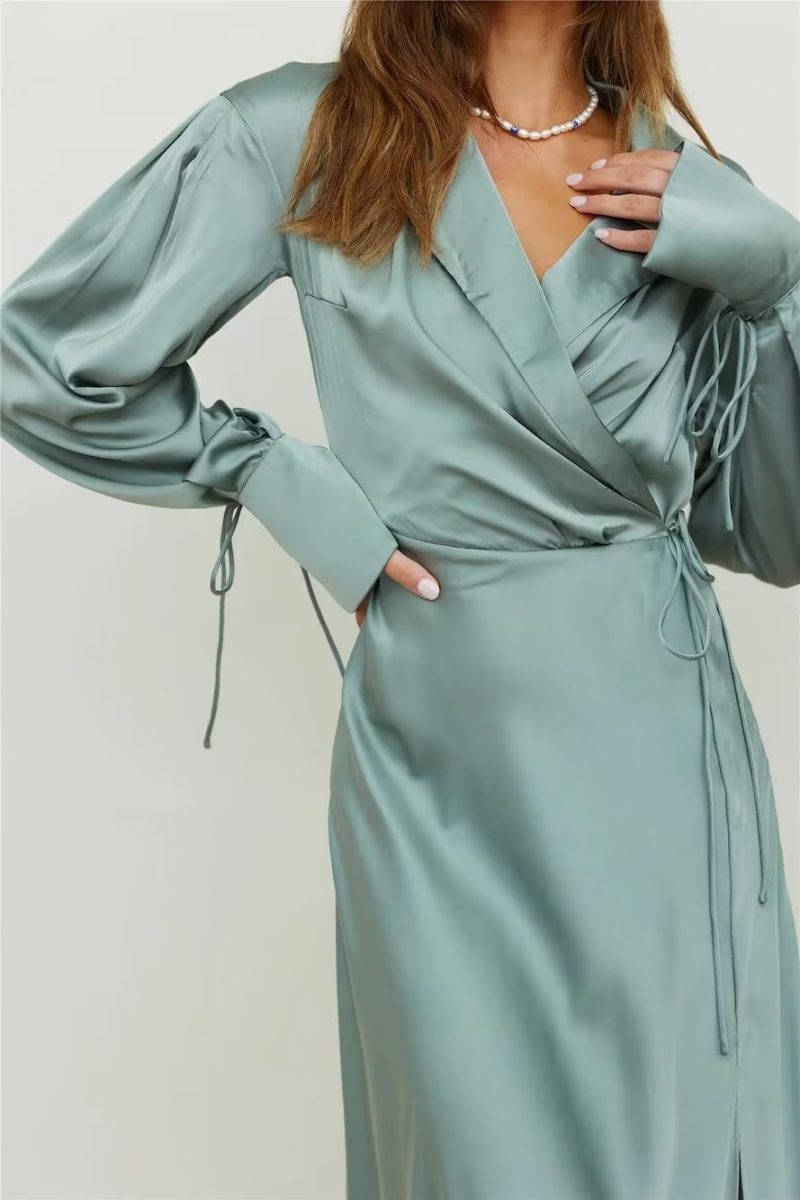 Autumn  Women Clothing Lace up Stomach Blanket Dress Midi Dress - Image 3