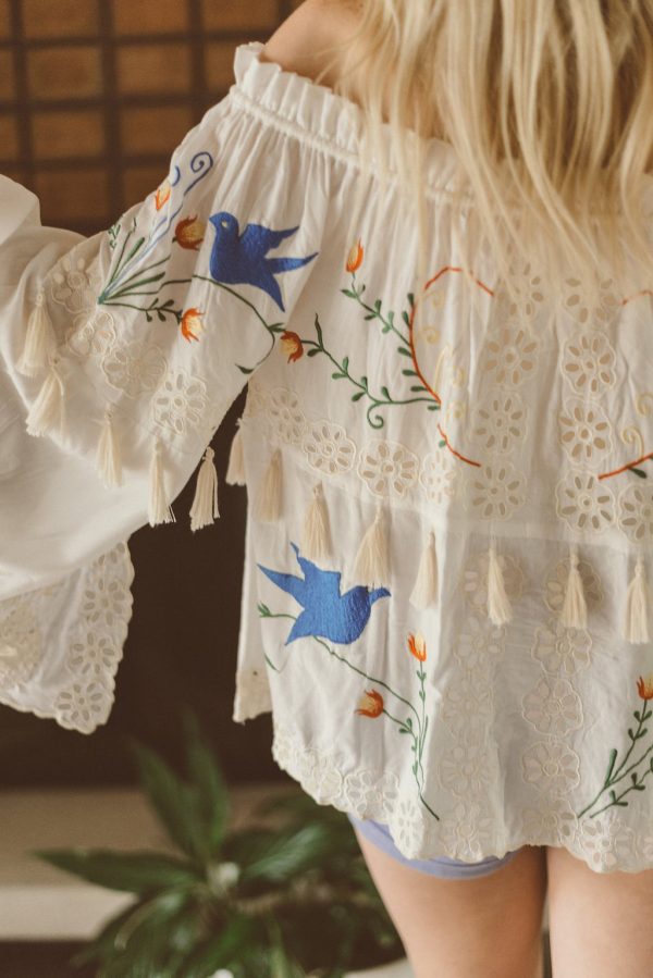 Women  Spring and Summer Bohemian Holiday Flower Embroidered Hollow Fringe Decorative Top - Image 2