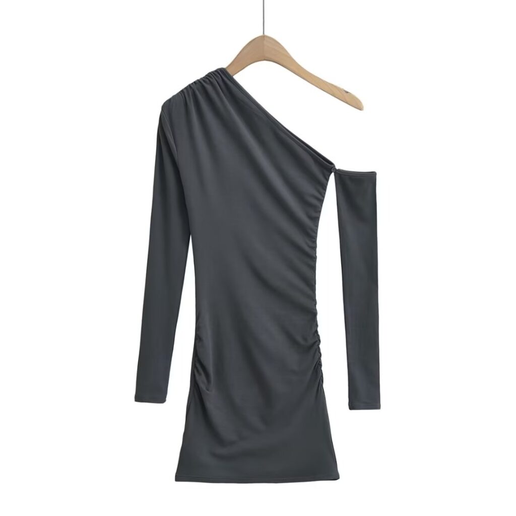 Oblique Shoulder Irregular Asymmetric Skinny Hip dress Women Stretch Solid Color Tight Dress