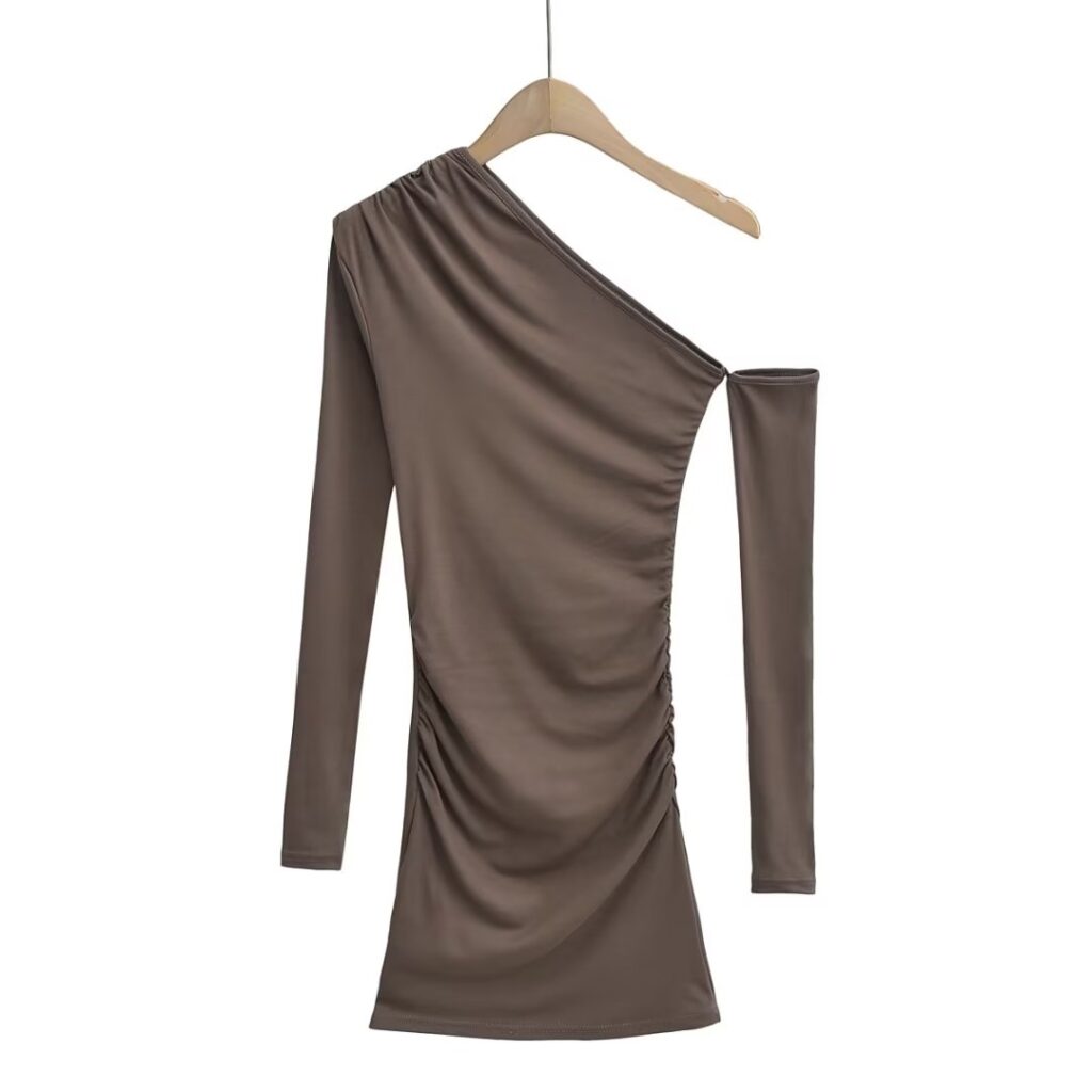 Oblique Shoulder Irregular Asymmetric Skinny Hip dress Women Stretch Solid Color Tight Dress - Image 3