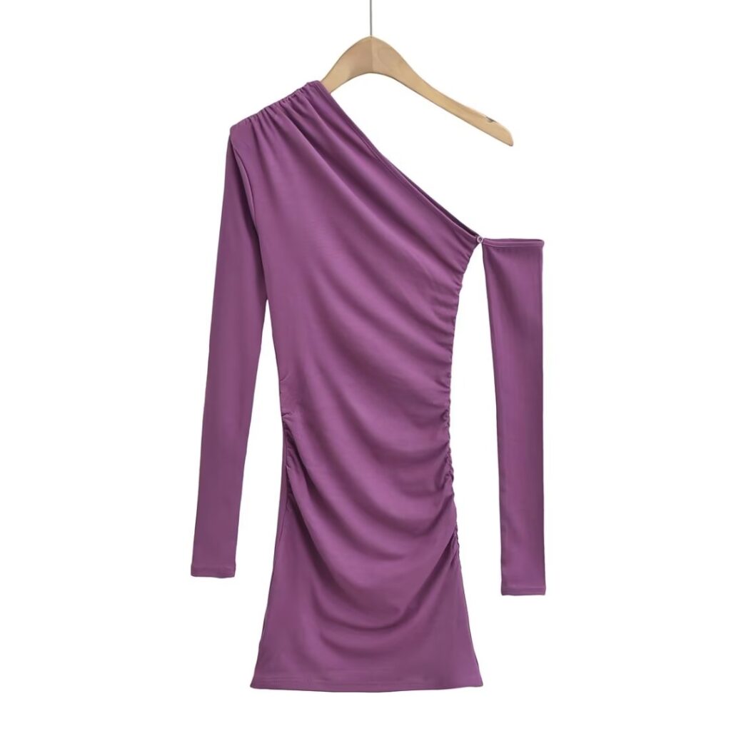 Oblique Shoulder Irregular Asymmetric Skinny Hip dress Women Stretch Solid Color Tight Dress - Image 4
