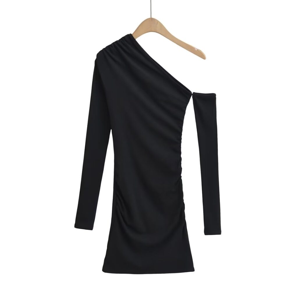 Oblique Shoulder Irregular Asymmetric Skinny Hip dress Women Stretch Solid Color Tight Dress - Image 5