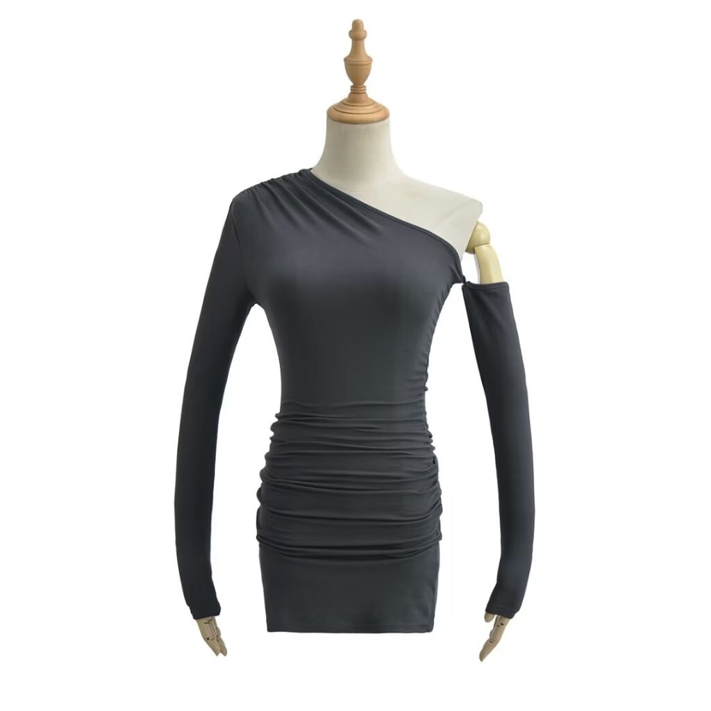 Oblique Shoulder Irregular Asymmetric Skinny Hip dress Women Stretch Solid Color Tight Dress - Image 6