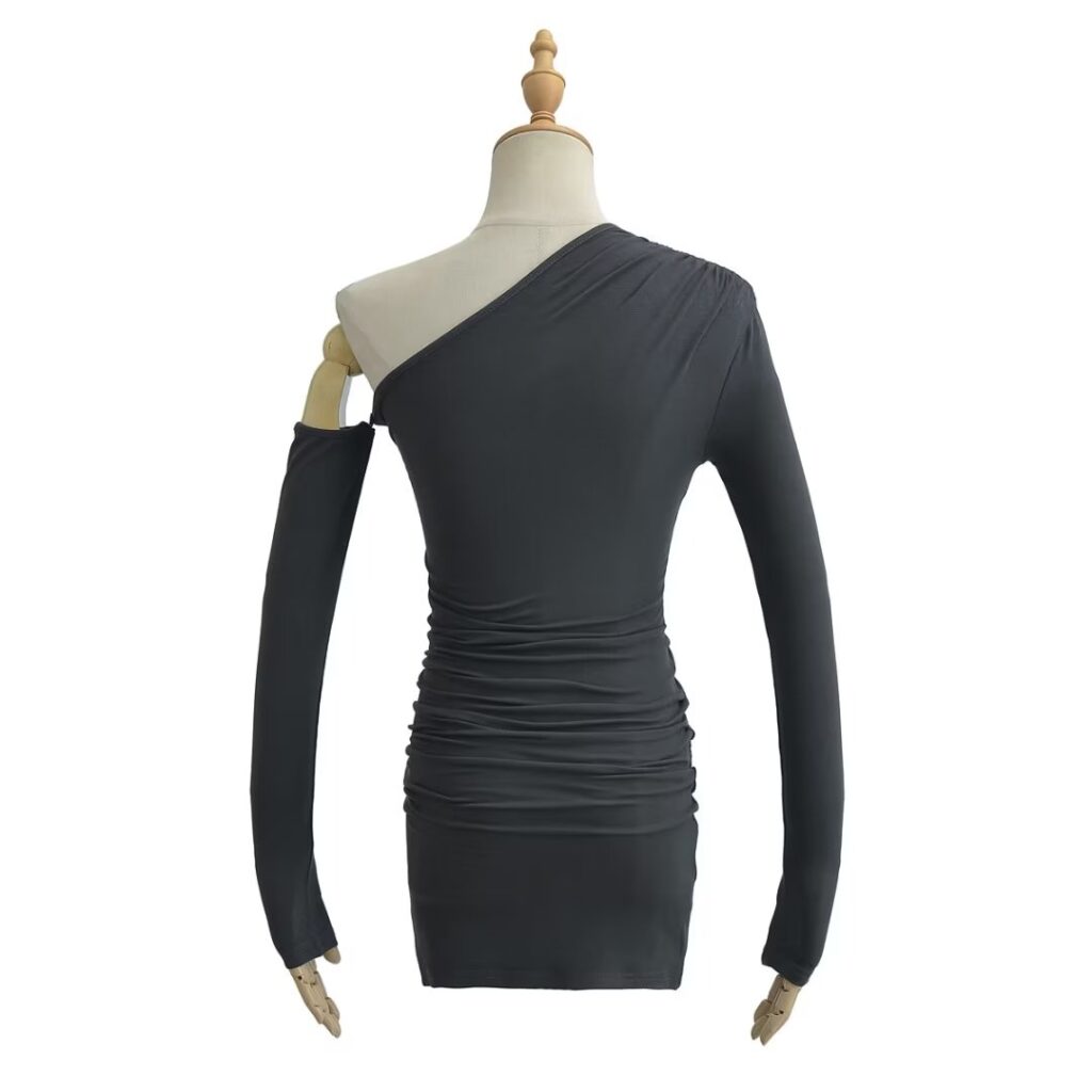 Oblique Shoulder Irregular Asymmetric Skinny Hip dress Women Stretch Solid Color Tight Dress - Image 7