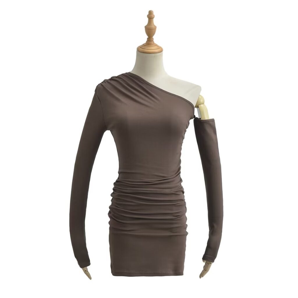 Oblique Shoulder Irregular Asymmetric Skinny Hip dress Women Stretch Solid Color Tight Dress - Image 8