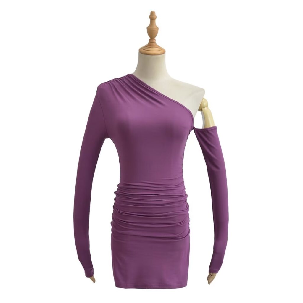 Oblique Shoulder Irregular Asymmetric Skinny Hip dress Women Stretch Solid Color Tight Dress - Image 9
