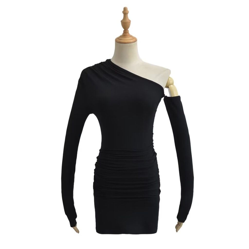 Oblique Shoulder Irregular Asymmetric Skinny Hip dress Women Stretch Solid Color Tight Dress - Image 10