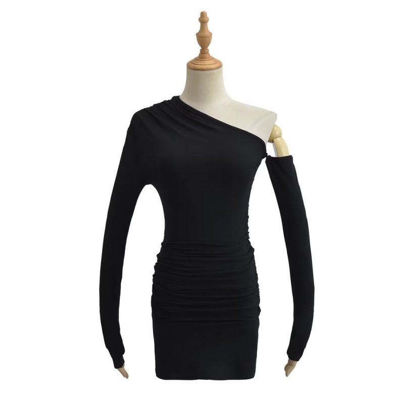 Oblique Shoulder Irregular Asymmetric Skinny Hip dress Women Stretch Solid Color Tight Dress - Image 10