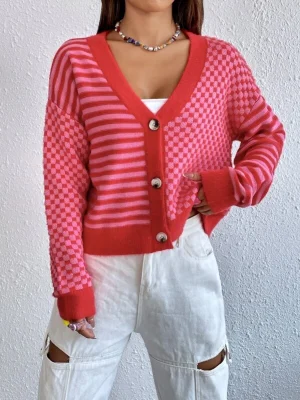 Women Spring Fall Stripe Long Sleeve Casual Short Cardigans