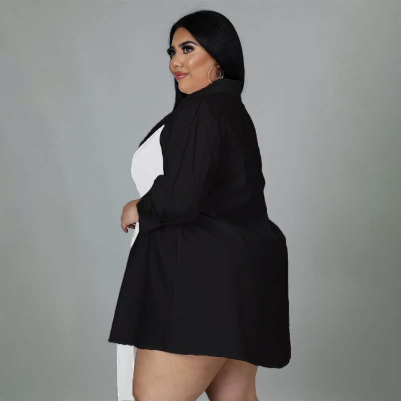 Plus Size Solid Color Stitching Lace up Loose Shirt Dress - Image 5