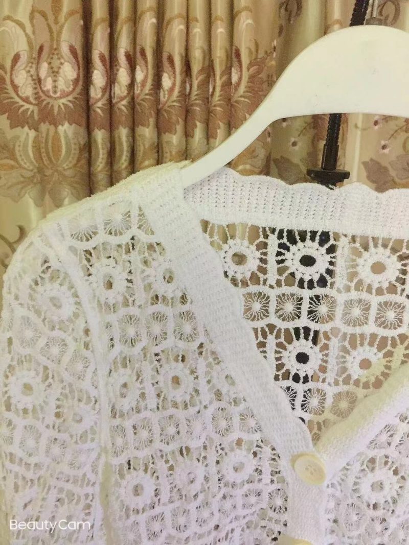 Women Summer Vacation Short Sleeve Solid Crochet Top - Image 6