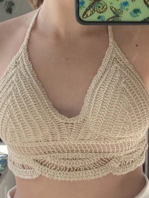 Women Summer Vacation Sleeveless Solid Slim Tie Crochet Top