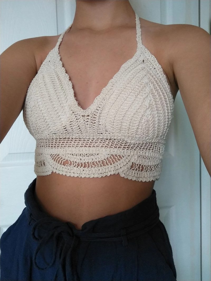 Women Summer Vacation Sleeveless Solid Slim Tie Crochet Top - Image 6