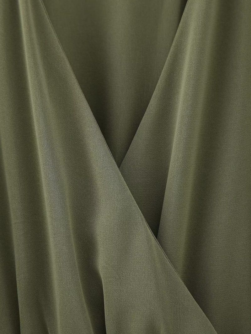 Women Clothing Winter V neck Belt Pleated Dress - Image 13