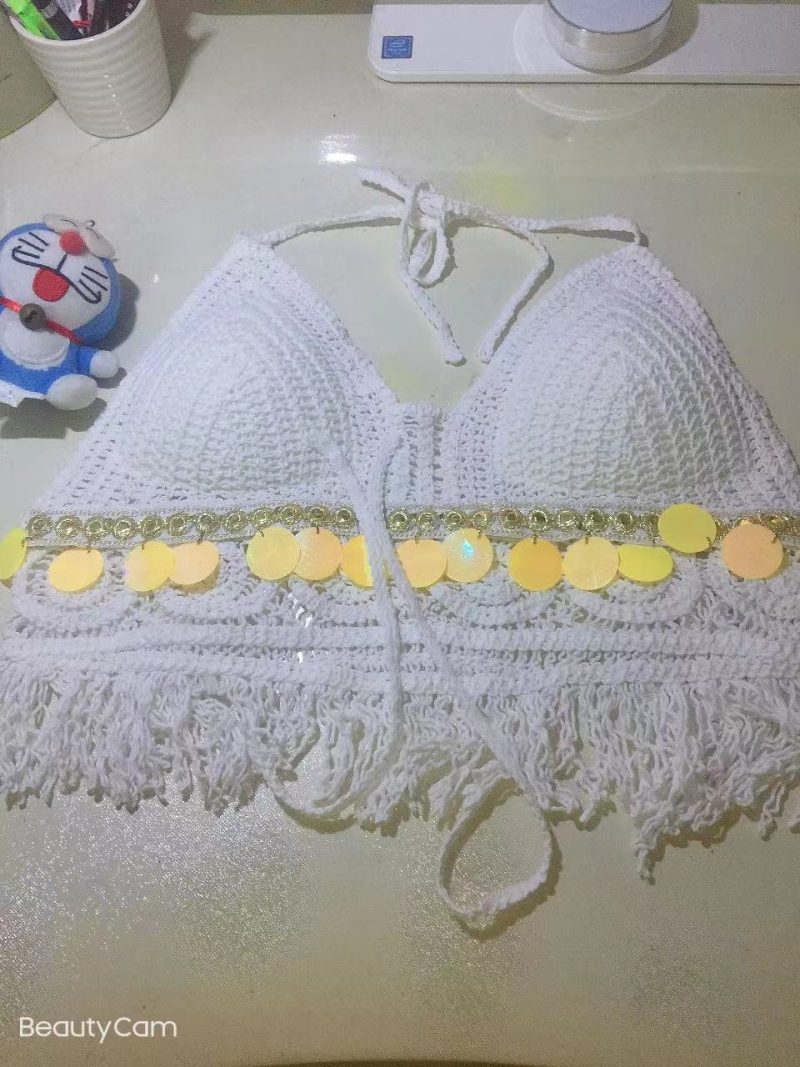 Women Summer Vacation Sleeveless Tie Crochet Crop Solid Top - Image 8