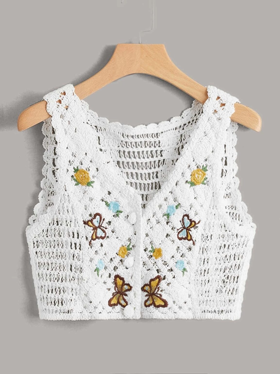 Women Summer Crochet Solid Sleeveless Graphic Vest - Image 3