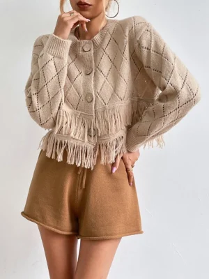 Women Spring Fall Long Sleeve Fringe Elegant Short Cardigans