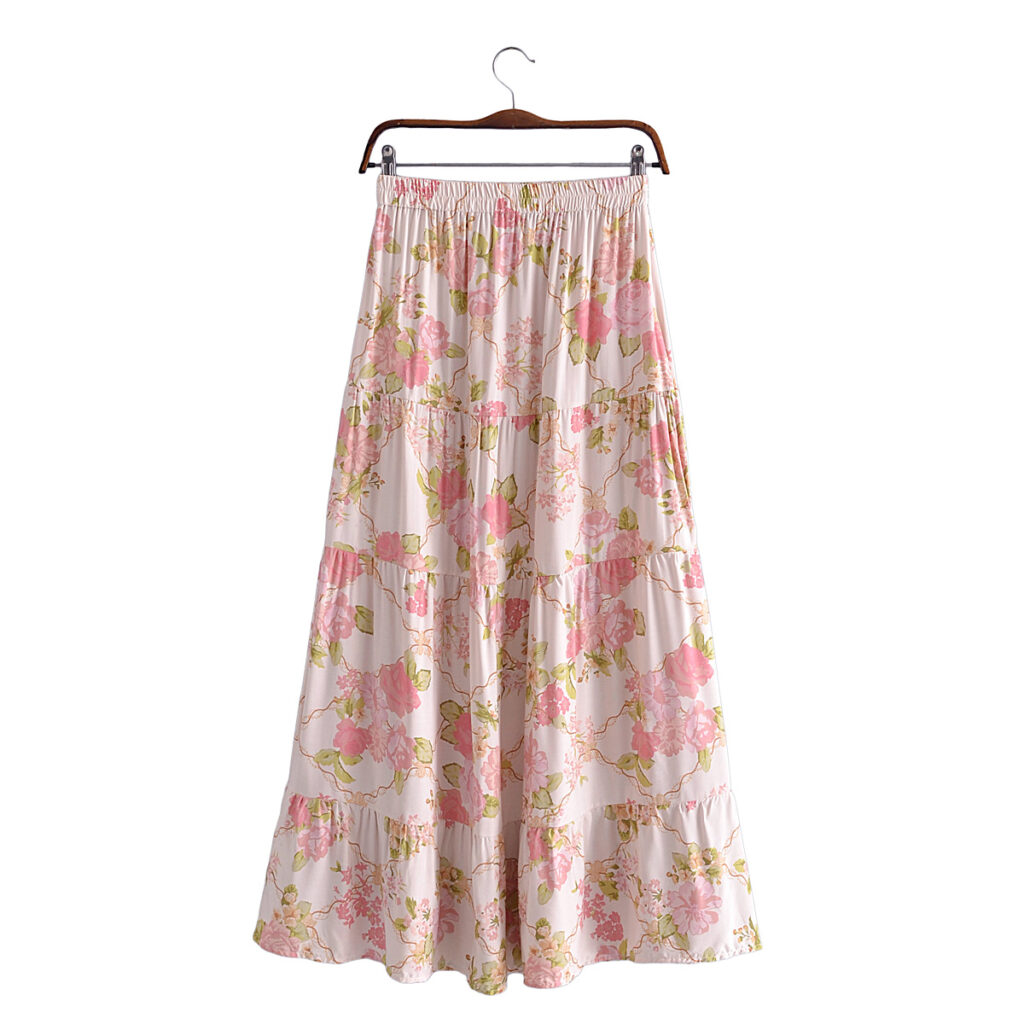 F00168981 Spring Women Rayon Elastic Waist Large Swing Layer Tiered Skirt - Image 2