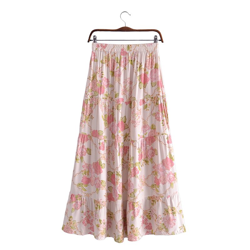F00168981 Spring Women Rayon Elastic Waist Large Swing Layer Tiered Skirt - Image 2