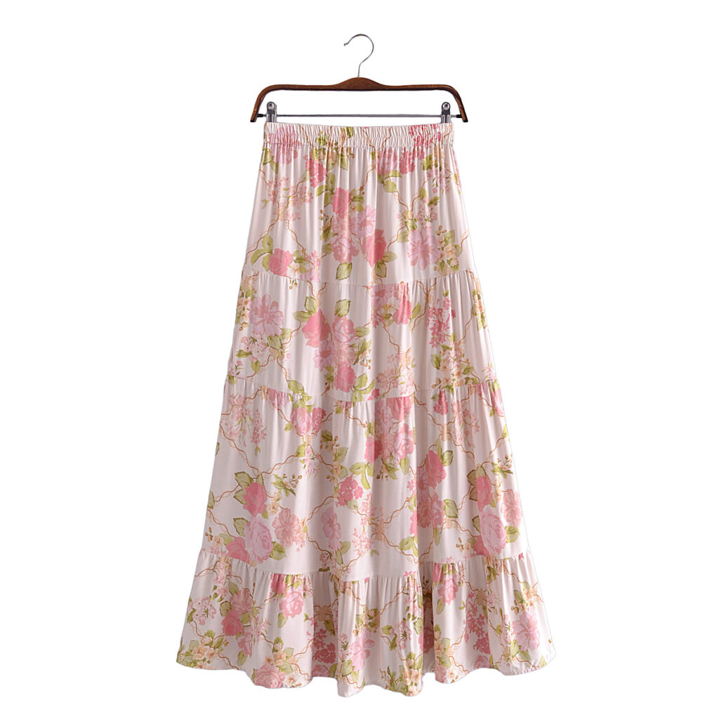 F00168981 Spring Women Rayon Elastic Waist Large Swing Layer Tiered Skirt - Image 3