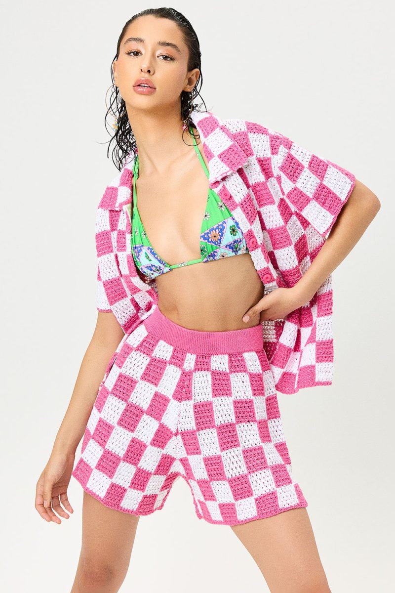 Summer Beach Chess Short Sleeved Knitted Two Piece Set Shirt Knitted Shorts - Image 10