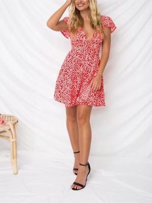 Summer Floral V neck Pastoral Sweet Dress